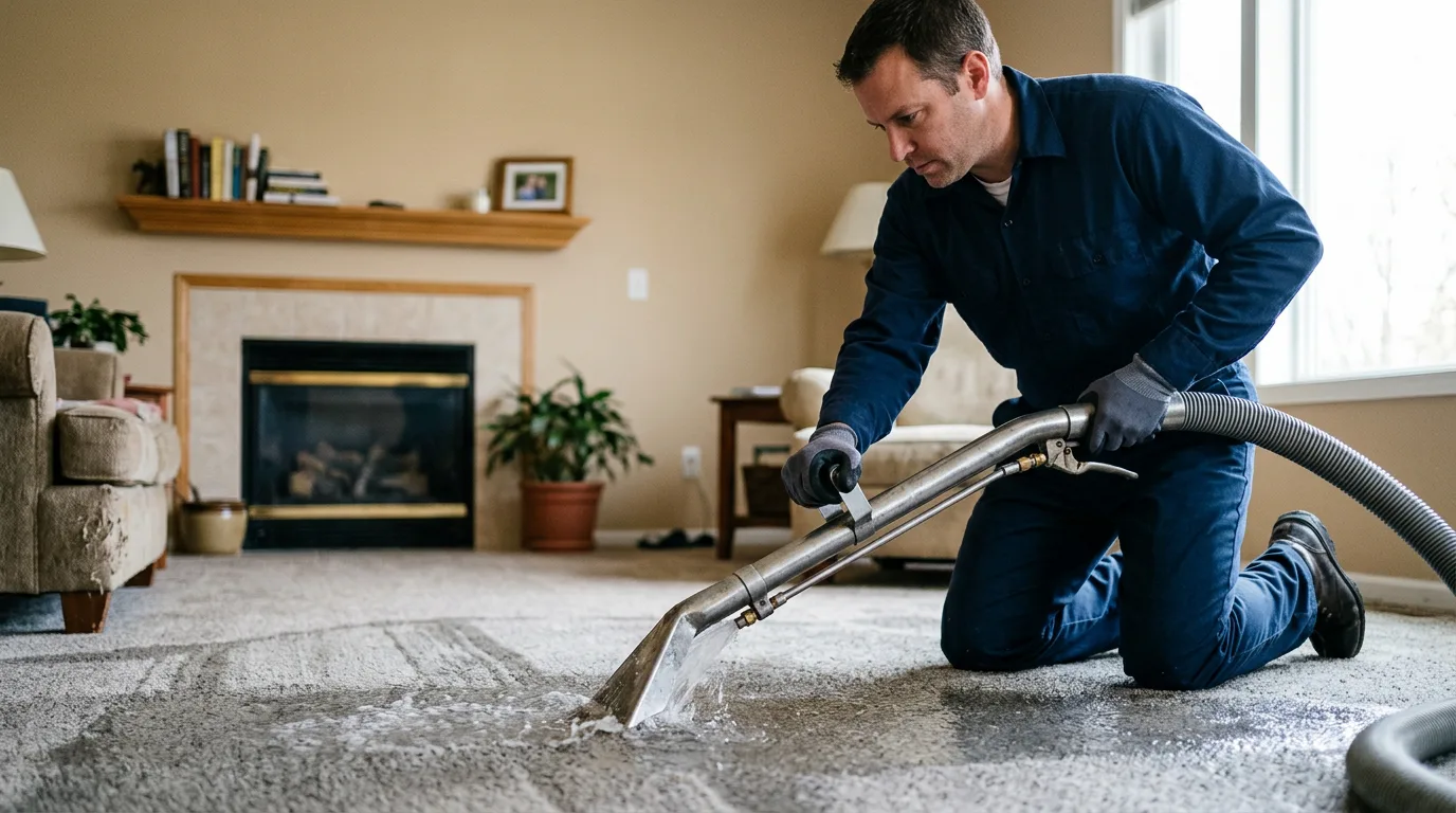 Water damage restoration technician working near Portland, MO